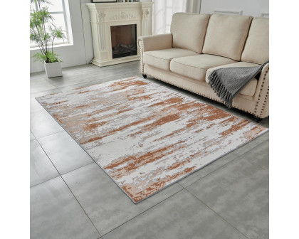 Furnings Zara Abstract Design Machine Washable Gray, Brown and Rust Area Rug - 3'L x 2'W x 1"H