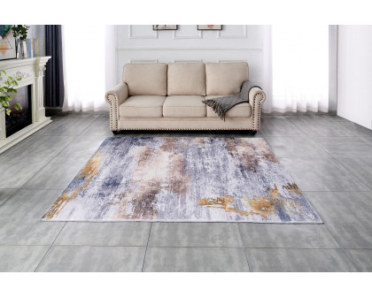 Furnings Zara Abstract Design Machine Washable Gray, Brown and Rust Area Rug - 10.5'L x 7.5'W x 1"H