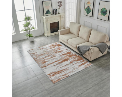 Furnings Zara Abstract Design Machine Washable Gray, Brown and Rust Area Rug - 10.5'L x 7.5'W x 1"H