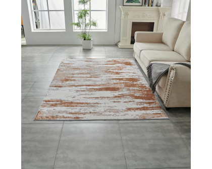 Furnings Zara Abstract Design Machine Washable Gray, Brown and Rust Area Rug - 10.5'L x 7.5'W x 1"H