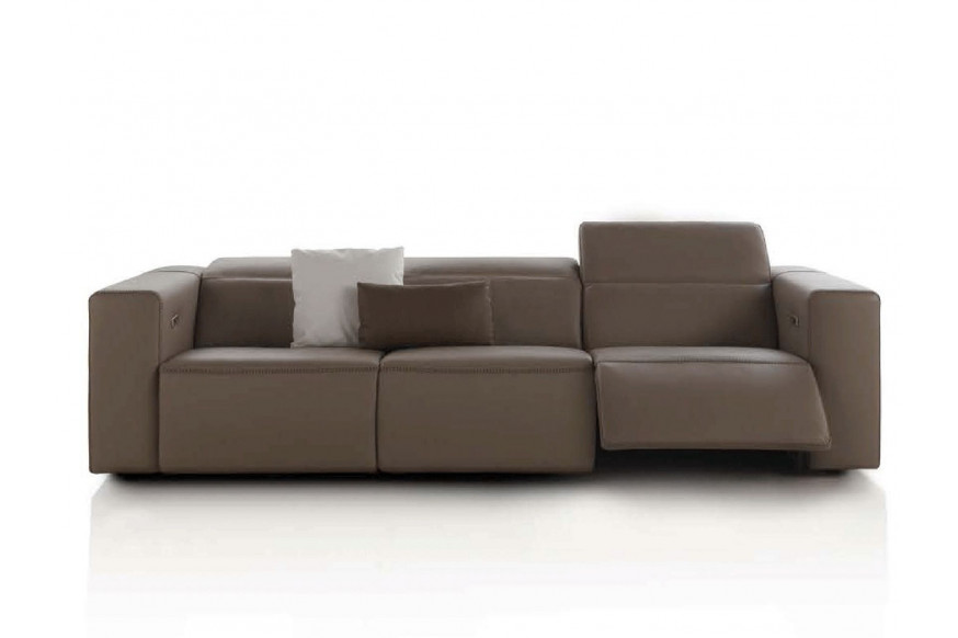 Gamamobel™ Lecco Square Arms Relax Sofa with 2 Recliners - Jaguard Safari, Lux Leather