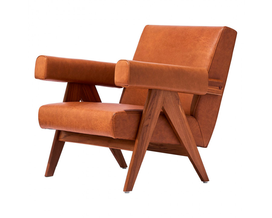 GFURN Debora Lounge Chair - Walnut/Caramel Leather