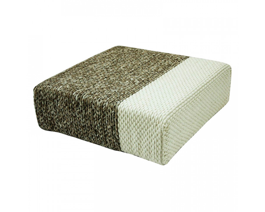 GFURN Ira Handmade Wool Braided Square Pouf - Natural/Snow White