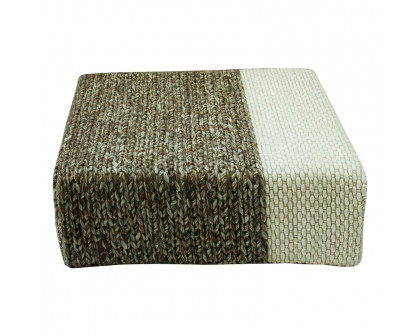 GFURN Ira Handmade Wool Braided Square Pouf - Natural/Snow White