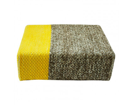 GFURN Ira Handmade Wool Braided Square Pouf - Natural/Vibrant Yellow