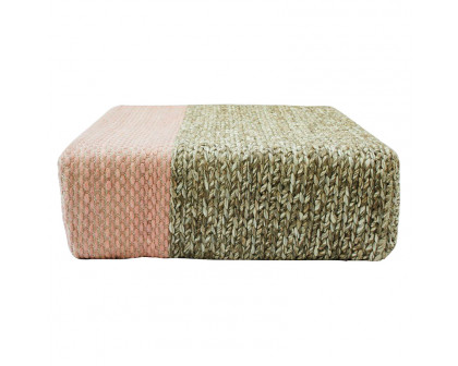 GFURN Ira Handmade Wool Braided Square Pouf - Natural/Silver Pink