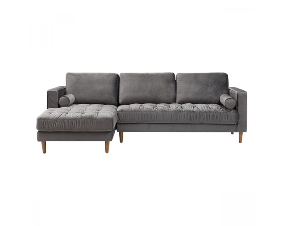 GFURN Bente Tufted Velvet Sectional Sofa - Gray, Left Sectional