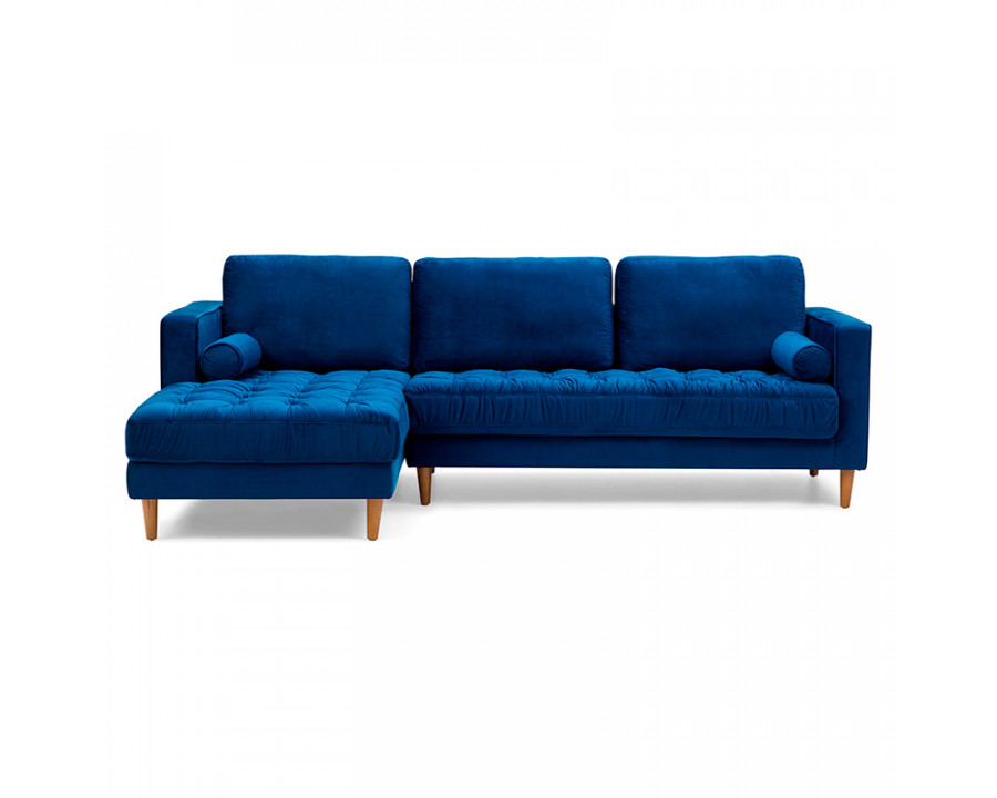 GFURN Bente Tufted Velvet Sectional Sofa - Blue, Left Sectional