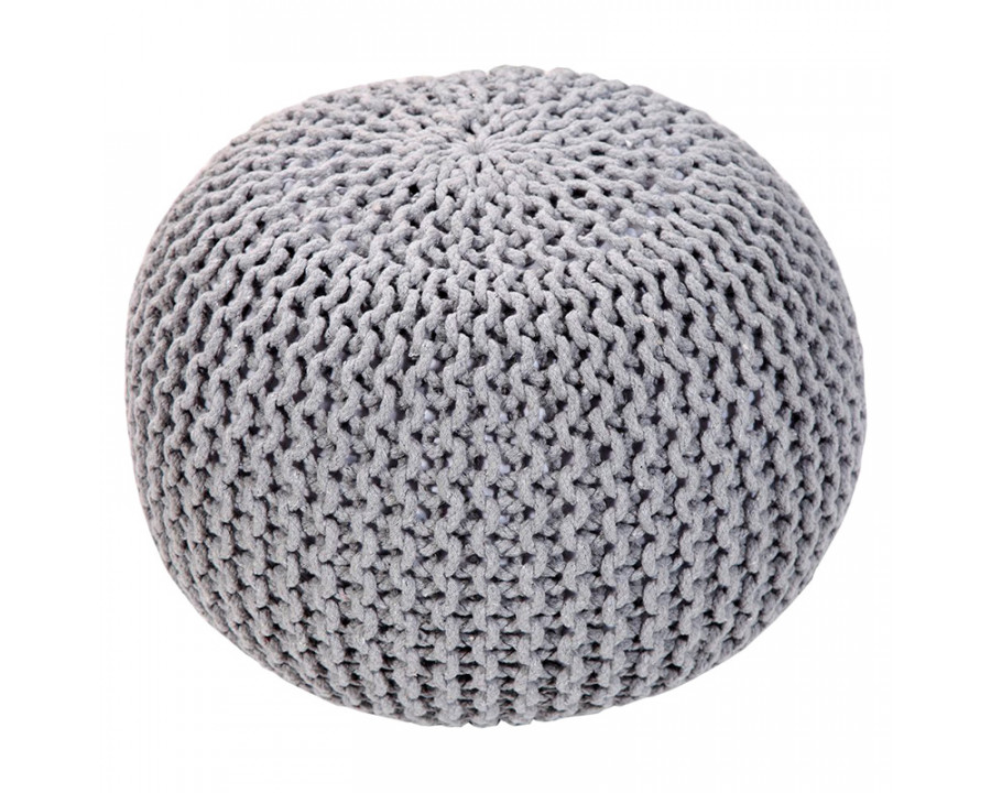 GFURN Handmade Round Knitted Pouf - Glacier Gray, 50x35cm