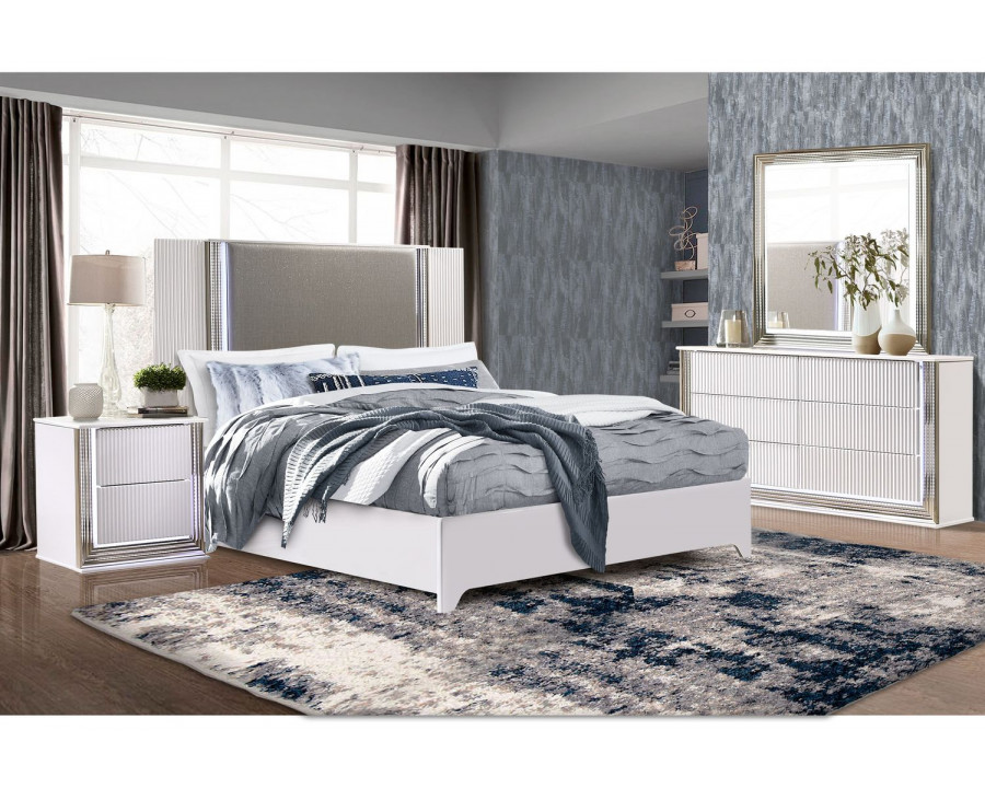 GF Aspen White Bed, Chest, Nightstand and Vanity Set With Led