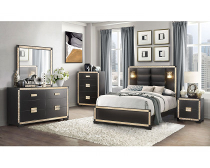 GF Blake Black/Gold Full Bed With Lamps