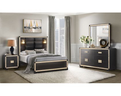 GF Blake Black/Gold Full Bed With Lamps