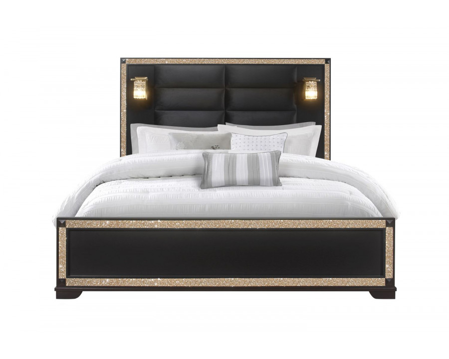 GF Blake Black/Gold King Bed With Lamps