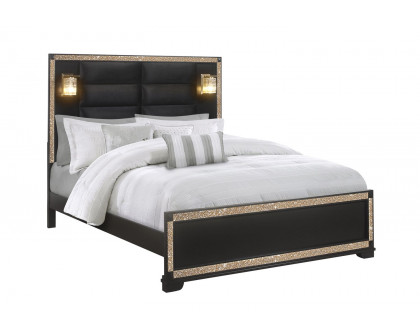 GF Blake Black/Gold King Bed With Lamps