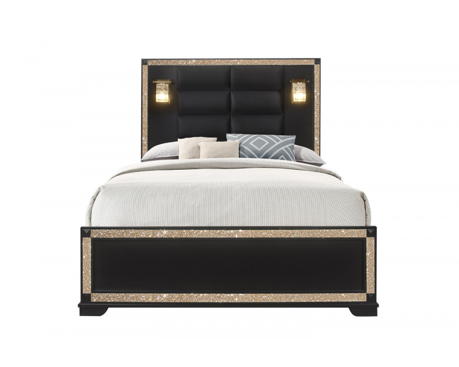 GF Blake Black/Gold Queen Bed With Lamps