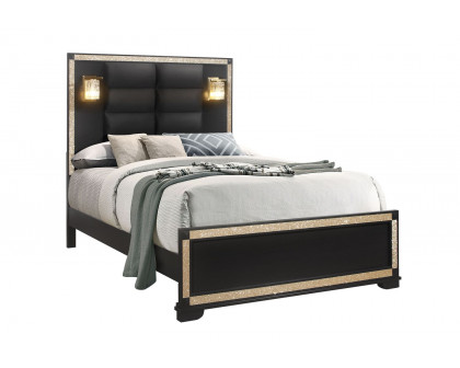 GF Blake Black/Gold Queen Bed With Lamps