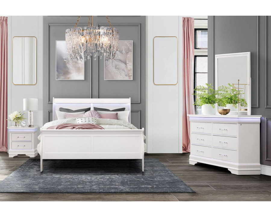 GF Charlie White Queen Bed Group With Led