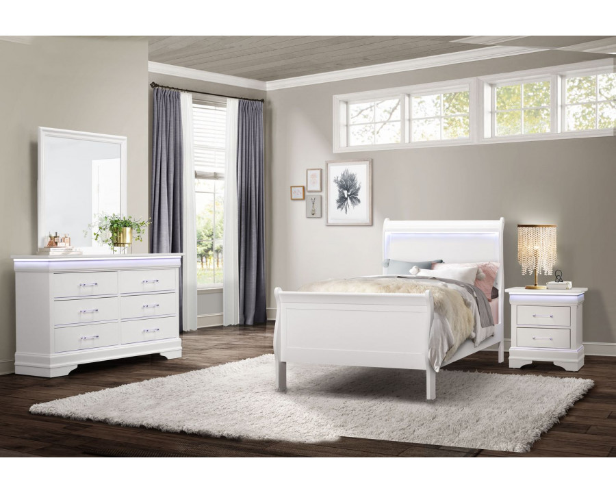 GF - Charlie White Twin Bed, Dresser, Mirror and Nightstand