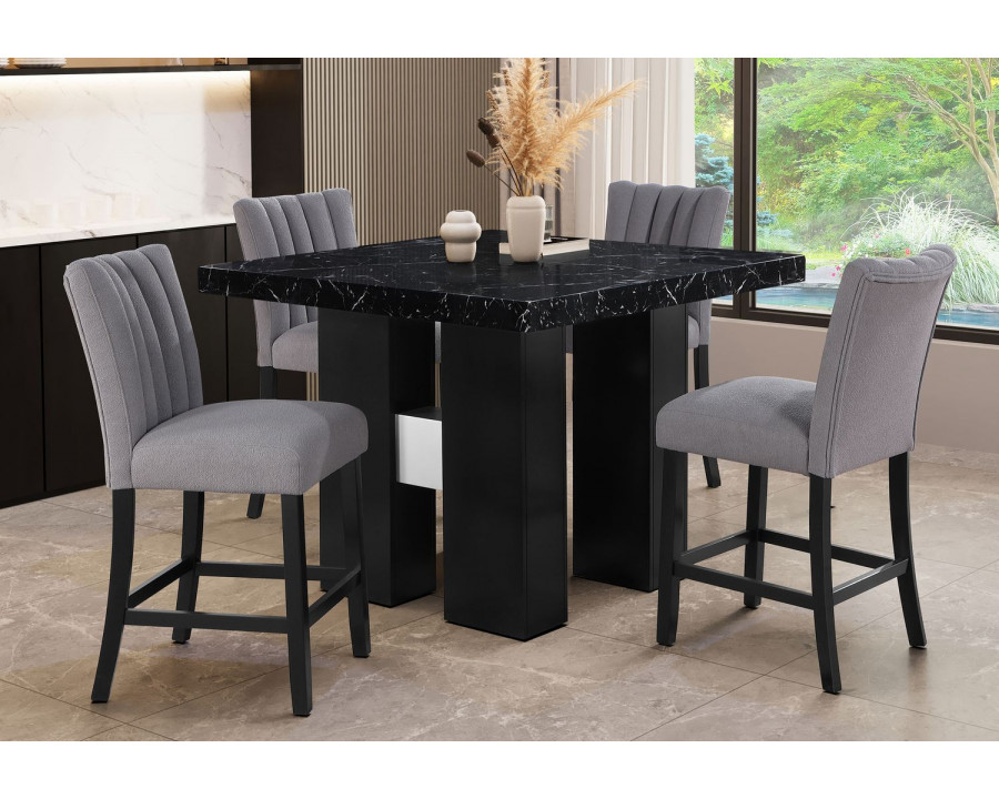 GF - D04BT-BLK + D8685BS-GRY Black Bar Table + 4 Bar Stools