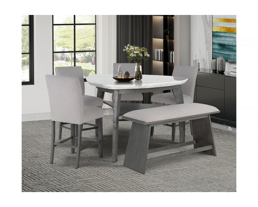 GF - D8192 Triangle DT Dining Table + 2 Dining Chairs + Bench