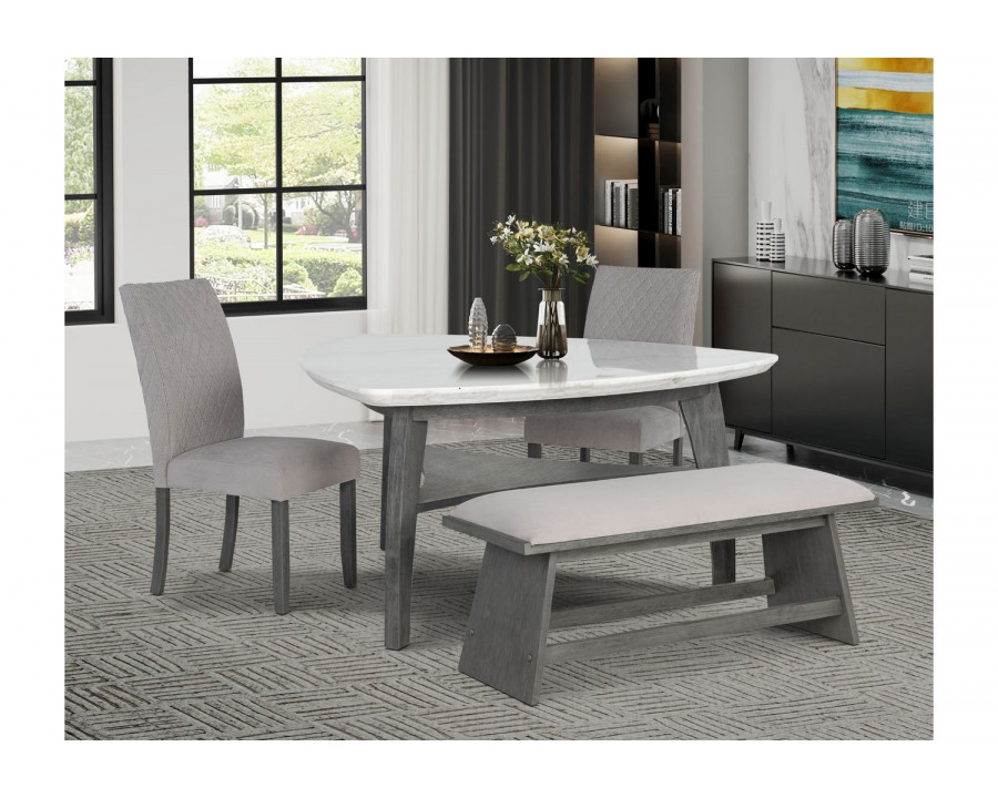 GF - D8192 Triangle DT Dining Table + 4 Dining Chairs + Bench