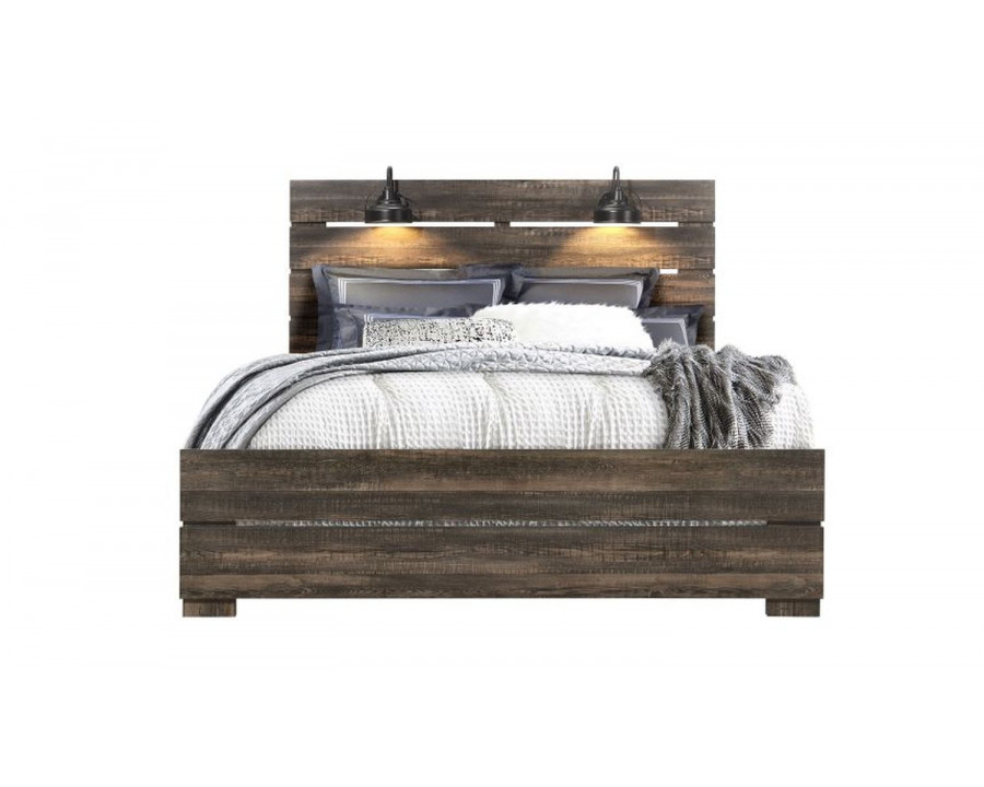 GF Linwood Dark Oak Queen Bed With Lamps