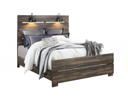 GF Linwood Dark Oak Queen Bed With Lamps