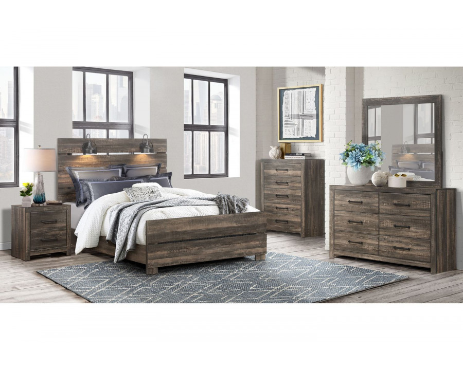 GF Linwood Dark Oak Queen Bed Group With Lamps