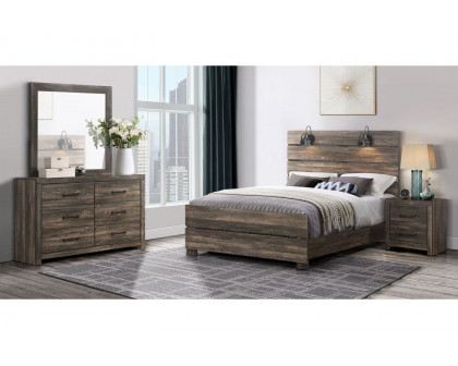 GF Linwood Dark Oak Queen Bed Group With Lamps