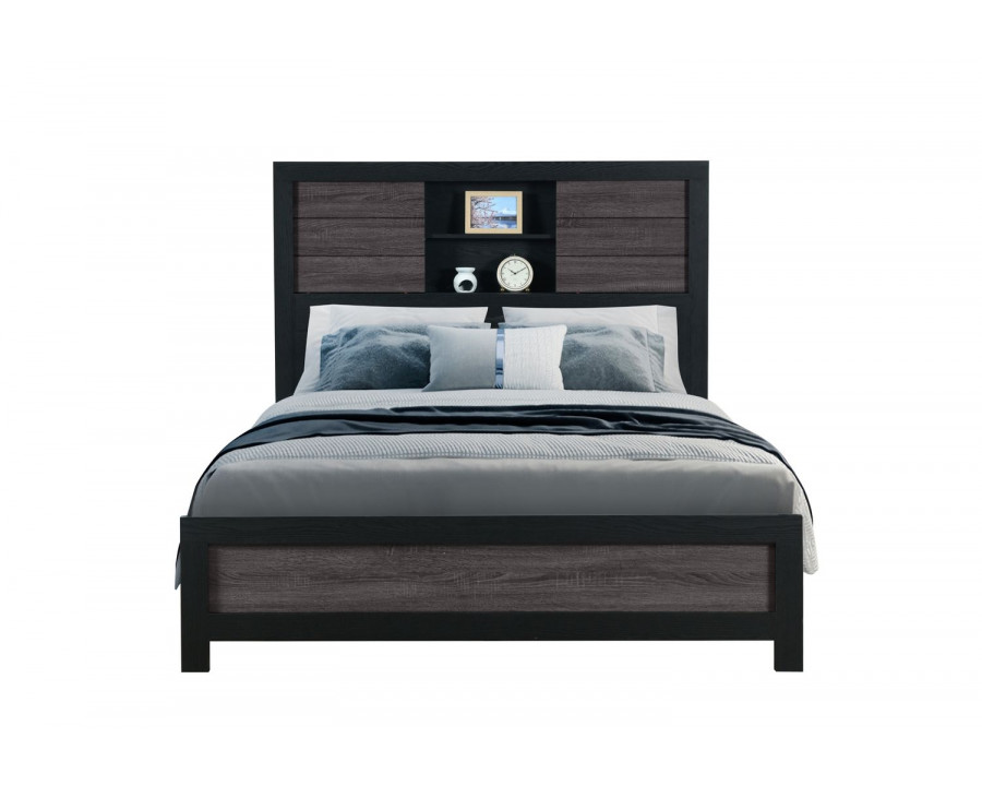 GF Lisbon Gray/Black Bookcase Queen Bed