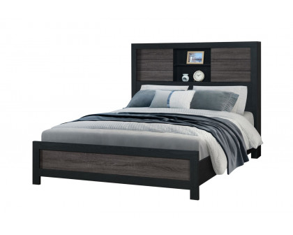 GF Lisbon Gray/Black Bookcase Queen Bed