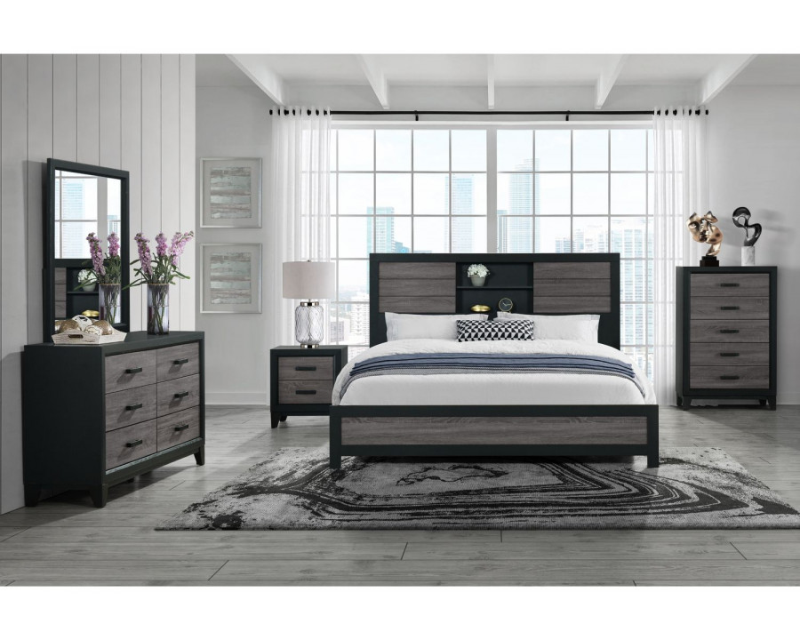 GF Lisbon Gray/Black Bookcase Queen Bed Group