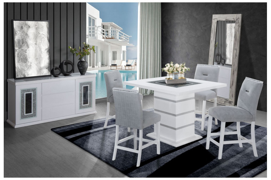 GF™ Monaco White Bar Set Square Bar Table + 4 Bar Stools