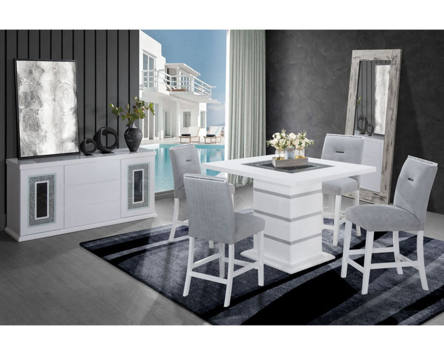 GF Monaco White Bar Set Square Bar Table + 4 Bar Stools