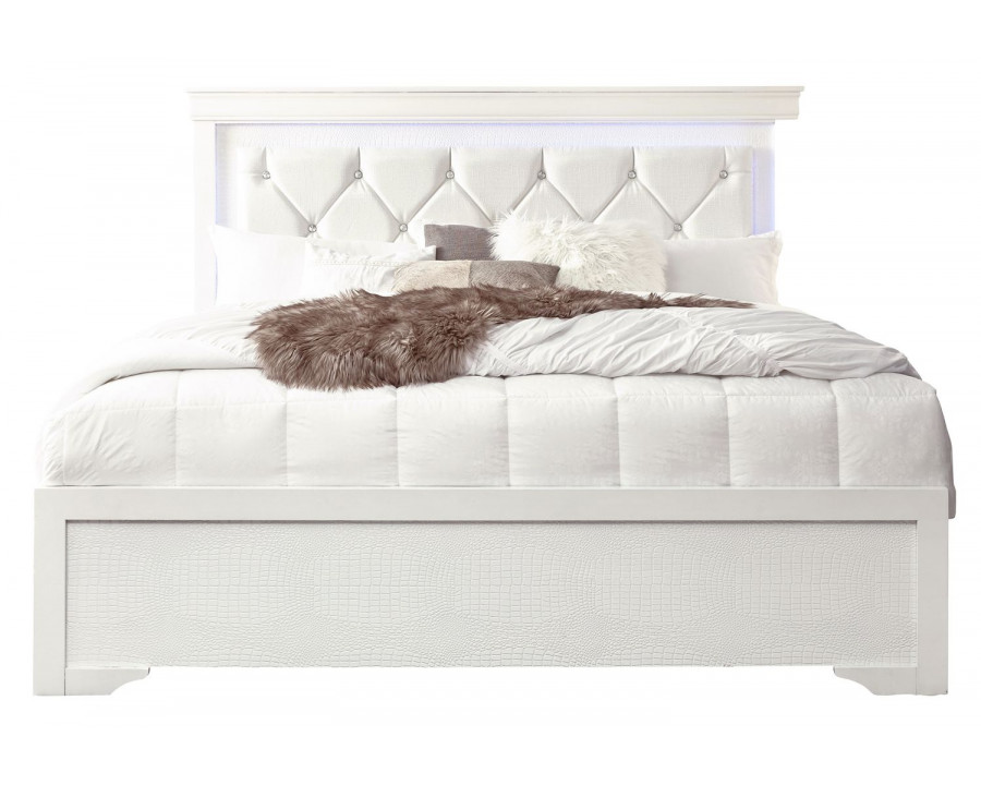 GF Pompei White Full Bed With Led