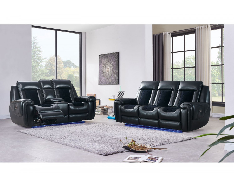 GF - U0700 w/ Led U0700 Blanche Black Velvet Power Reclining Sofa/ Power Console Reclining Love Seat w/Led/ Power Reliner w/Led