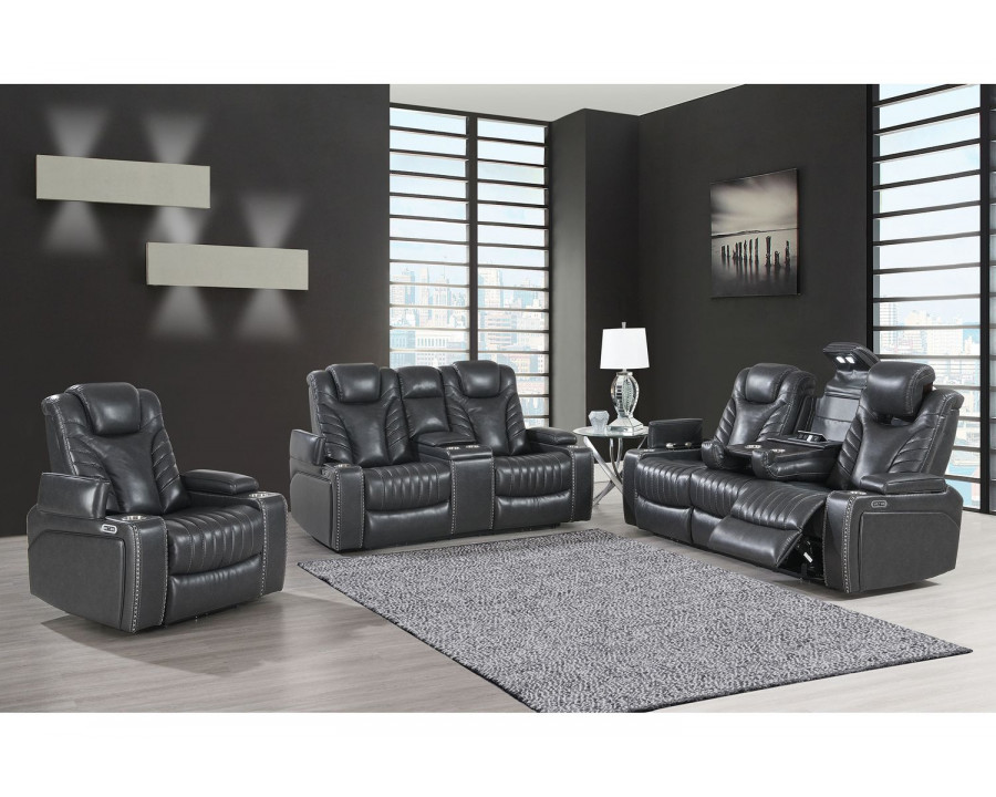 GF - U1677 Gray Power Reclining Sofa and Power Console Reclining Loveseat and Power Recliner