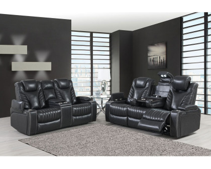 GF - U1677 Gray Power Reclining Sofa and Power Console Reclining Loveseat and Power Recliner