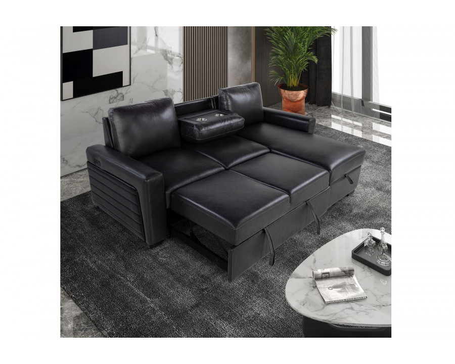 GF - U1830 Blanche Charcoal/Blanche Black Sofa Bed With Usb and Drop Down Table