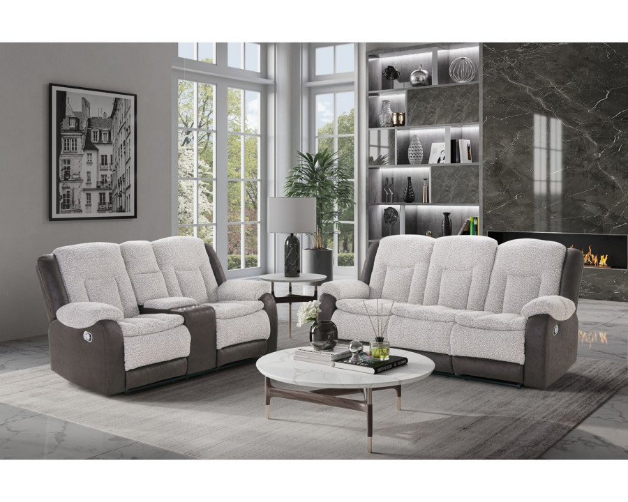 GF - U4377 Gray/Brown Reclining Sofa With Drop Down Table/Console Reclining Loveseat