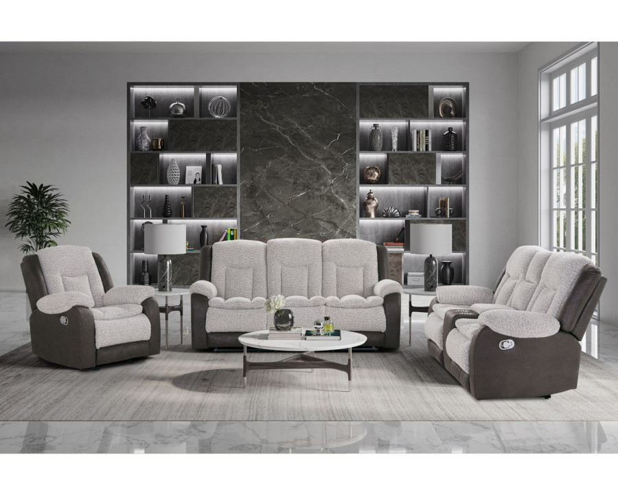 GF - U4377 Gray/Brown Reclining Sofa With Drop Down Table/Console Reclining Loveseat/Glider Recliner