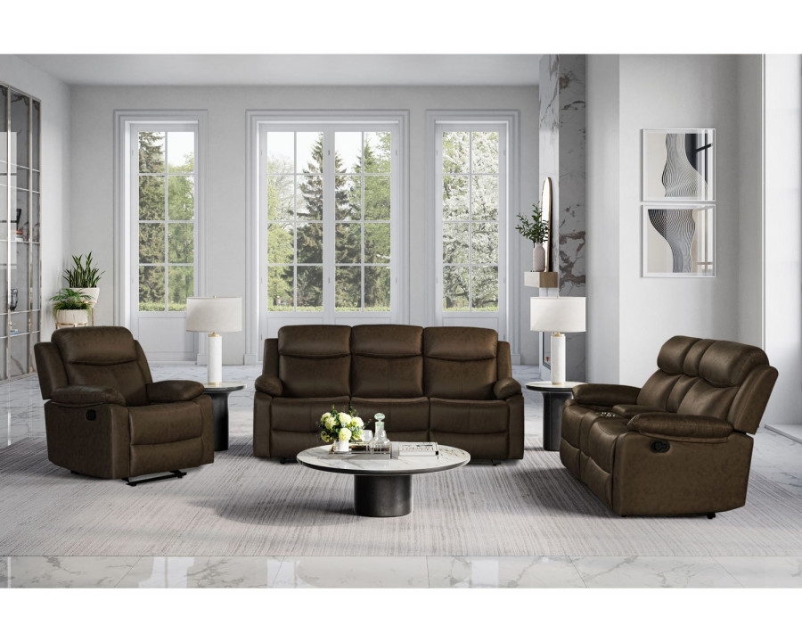 GF - U6026 Dark Brown 5 Reclining Sofa/Console Reclining Loveseat/Glider Recliner