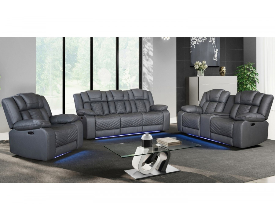 GF - U7068 Gray 10 Power Reclining Sofa/Power Console Reclining Love Seat/Power Recliner With Led