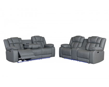 GF - U7068 Gray 10 Power Reclining Sofa/Power Console Reclining Love Seat/Power Recliner With Led