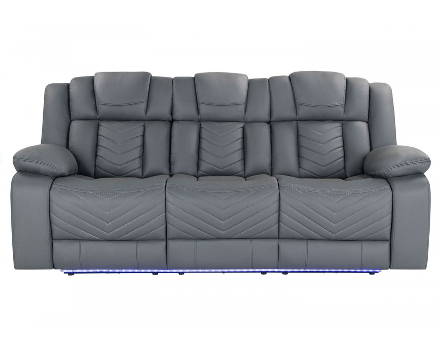 GF - U7068 Gray 10 Power Reclining Sofa With Drop Down Table, Wireless Charger, Led and Usb