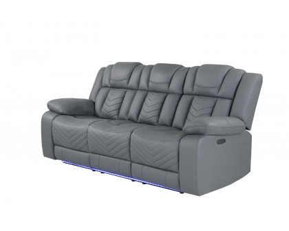 GF - U7068 Gray 10 Power Reclining Sofa With Drop Down Table, Wireless Charger, Led and Usb