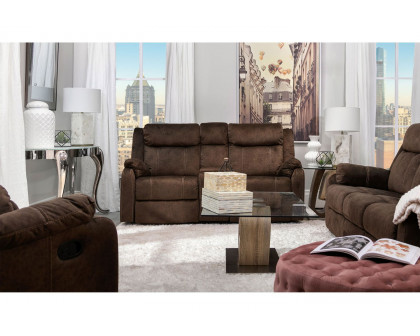 GF U7303 Coffee Reclining Sofa With Drop Down Table and Storage Drawer