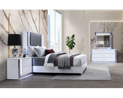 GF Ylime Smooth White Queen Bed With Led