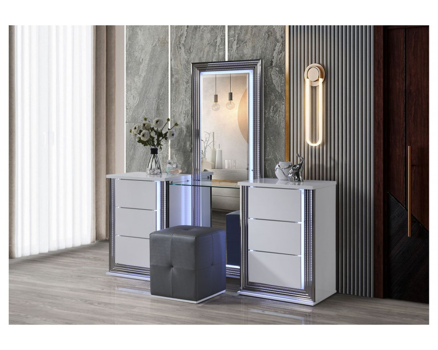 GF Ylime Smooth White Vanity With Led and Stool