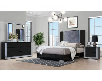 GF Ylime Wavy Black Queen Bed With Led